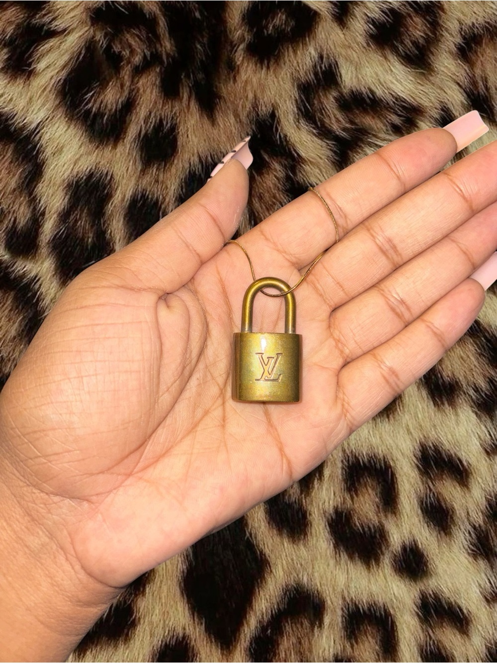 Authentic Louis Vuitton Gold Padlock + Key Pendant Necklace (#520)